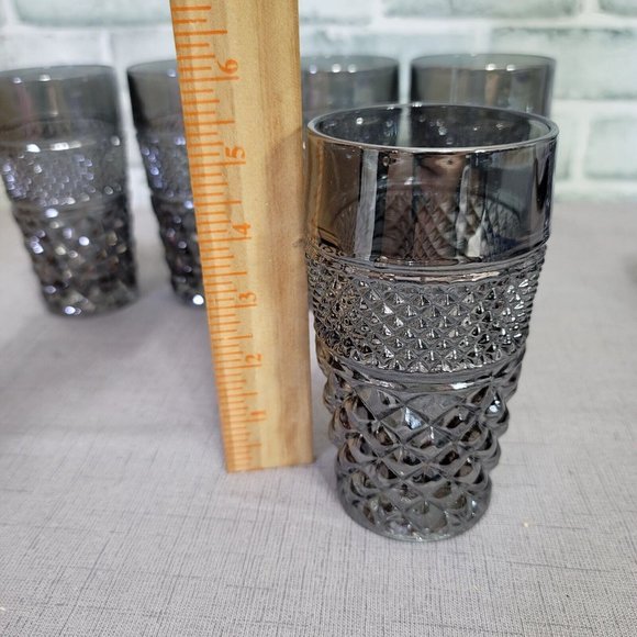 Set of 6 Vintage Anchor Hocking Wexford Pewter Mist Smoke 11oz Glasses NOS MCM - Picture 14 of 14